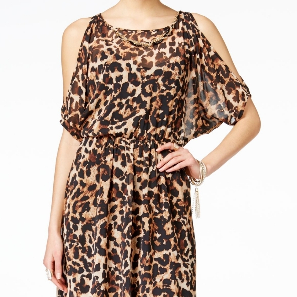Thalia sodi off shoulder leopard  dress